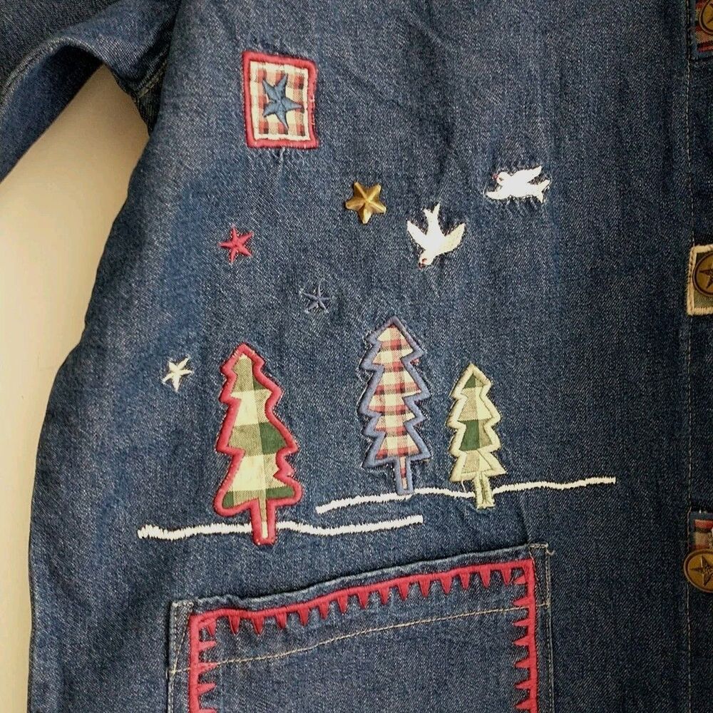 Vtg Teddi Chore Jacket Womens M Blue Denim Embroidered Heart Pocket Corduroy 90s - Picture 4 of 9